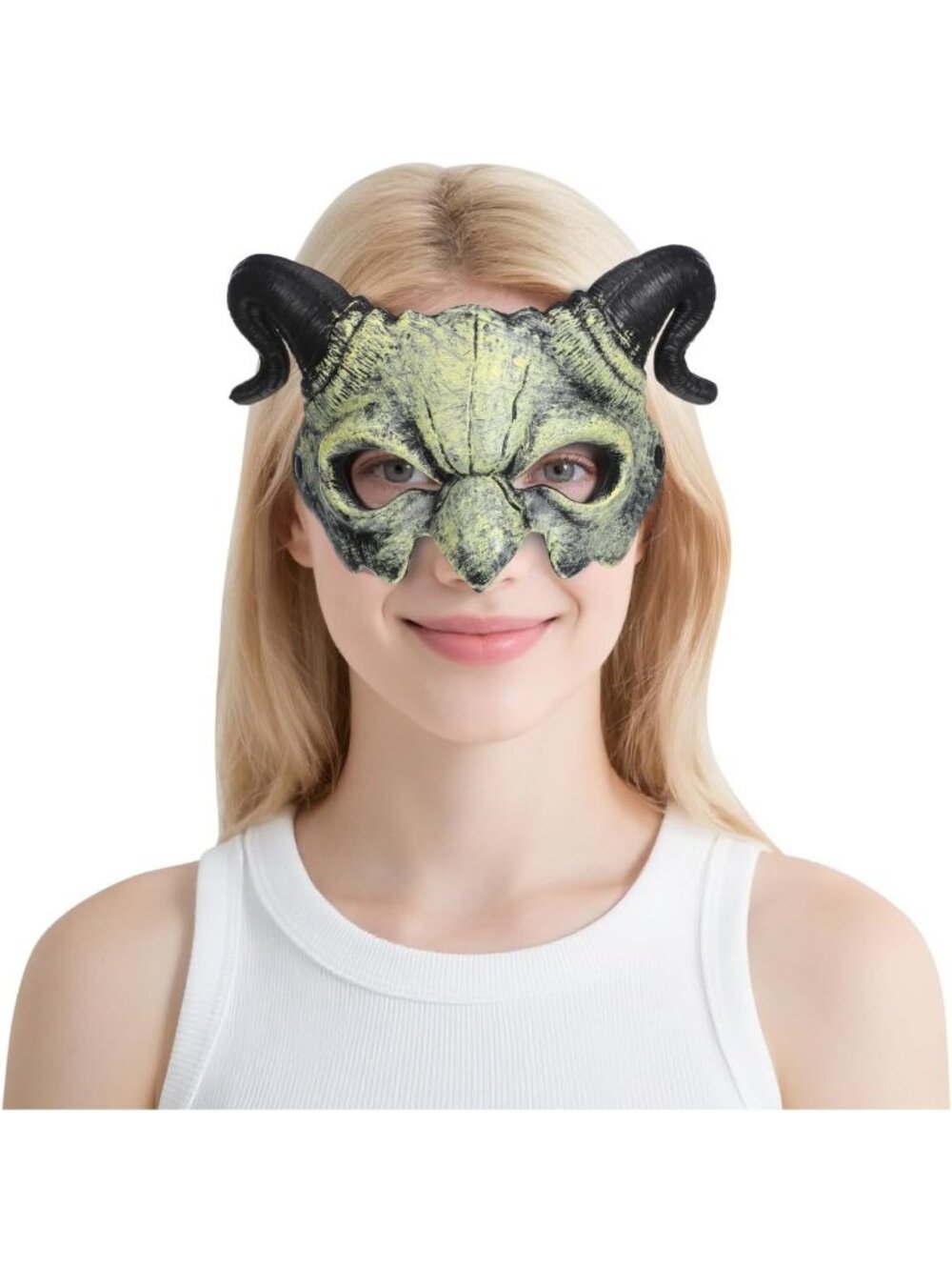 🎃Halloween Devil Mask Horror Half Face Mask Scary Horn Ghost Mask Beige